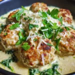 Chicken Ricotta Meatballs with Spinach Alfredo Sauce