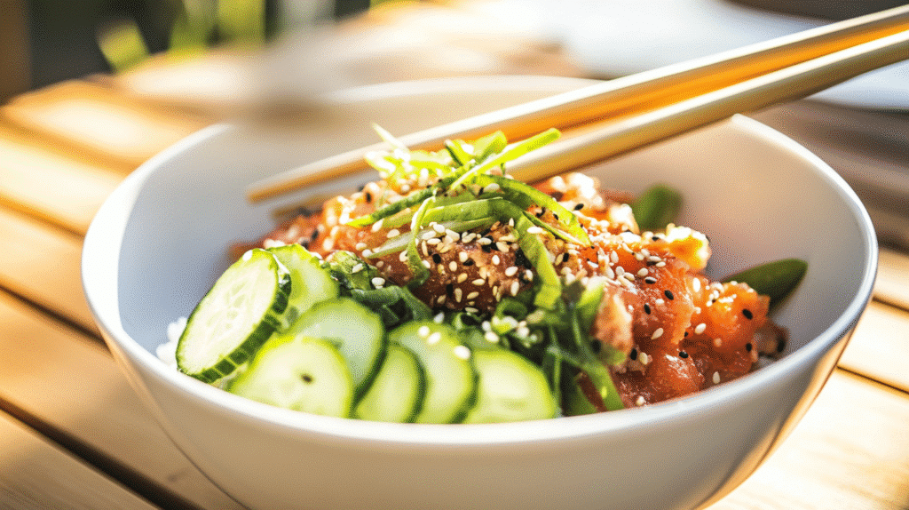 Irresistibly Easy: 3 Ingredient Spicy Tuna Bowls Recipe 10 Served spicy tuna bowl with toppings