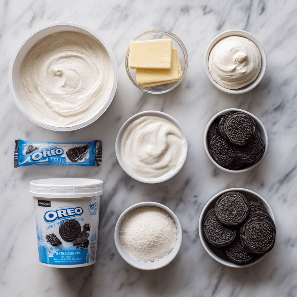  Ingredients for making high protein Oreo fluff including Ghost Protein and Greek yogurt