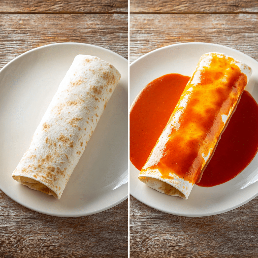 Taco Bell Enchirito Recipe: Irresistible, Easy Copycat You’ll Absolutely Love 12 Taco Bell Enchirito recipe before and after adding enchilada sauce