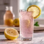 Tall glass of pale pink Himalayan salt drink with lemon garnish learn how to make Pink Salt Weight Loss Recipe