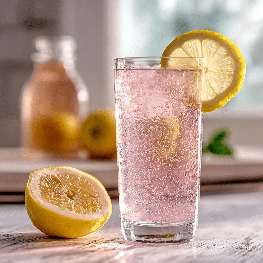 Tall glass of pale pink Himalayan salt drink with lemon garnish learn how to make Pink Salt Weight Loss Recipe
