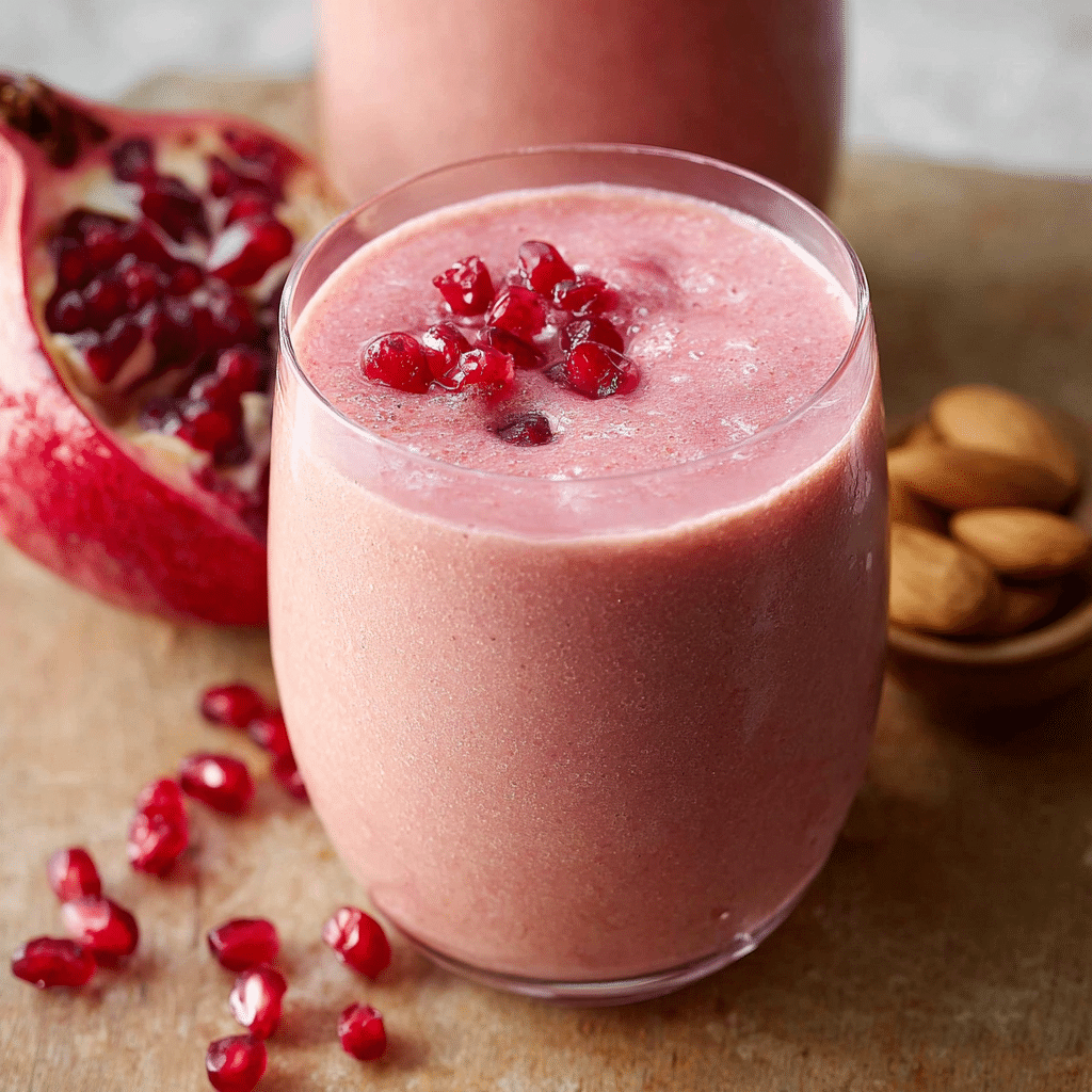 Testosterone Booster Recipe pomegranate smoothie with almonds and fresh pomegranate