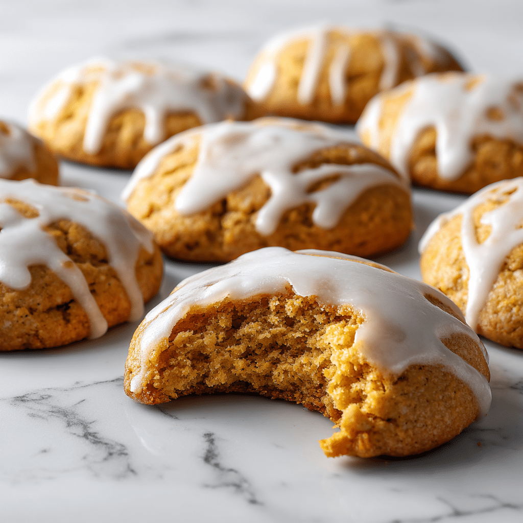3 ingredient pumpkin cookies with maple cream cheese icing close-up