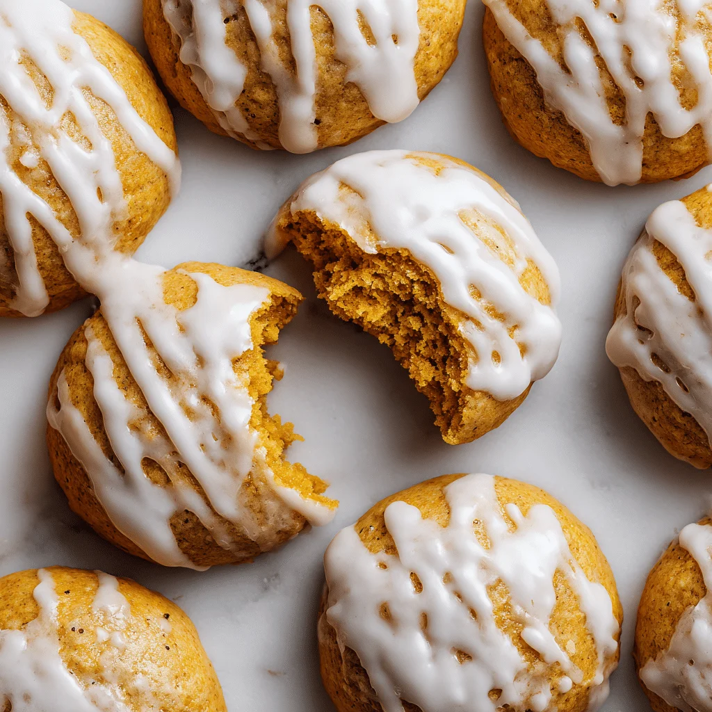3 ingredient pumpkin cookies with maple cream cheese icing drizzle