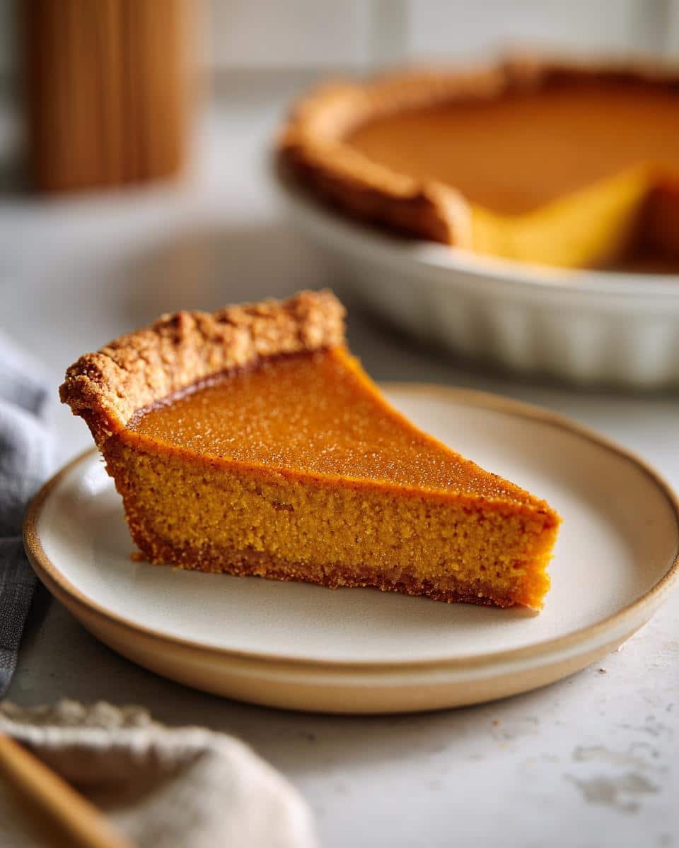 Classic Pumpkin Pie: 1 Amazing Recipe 7 A perfect slice of Classic Pumpkin Pie on a plate, showcasing its rich orange filling and flaky crust.
