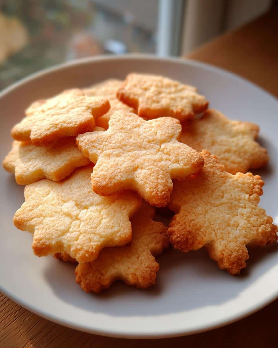 Perfect Classic Sugar Cookies: 120 Calorie Treat 9 A pile of golden-brown classic sugar cookies shaped like stars on a white plate.
