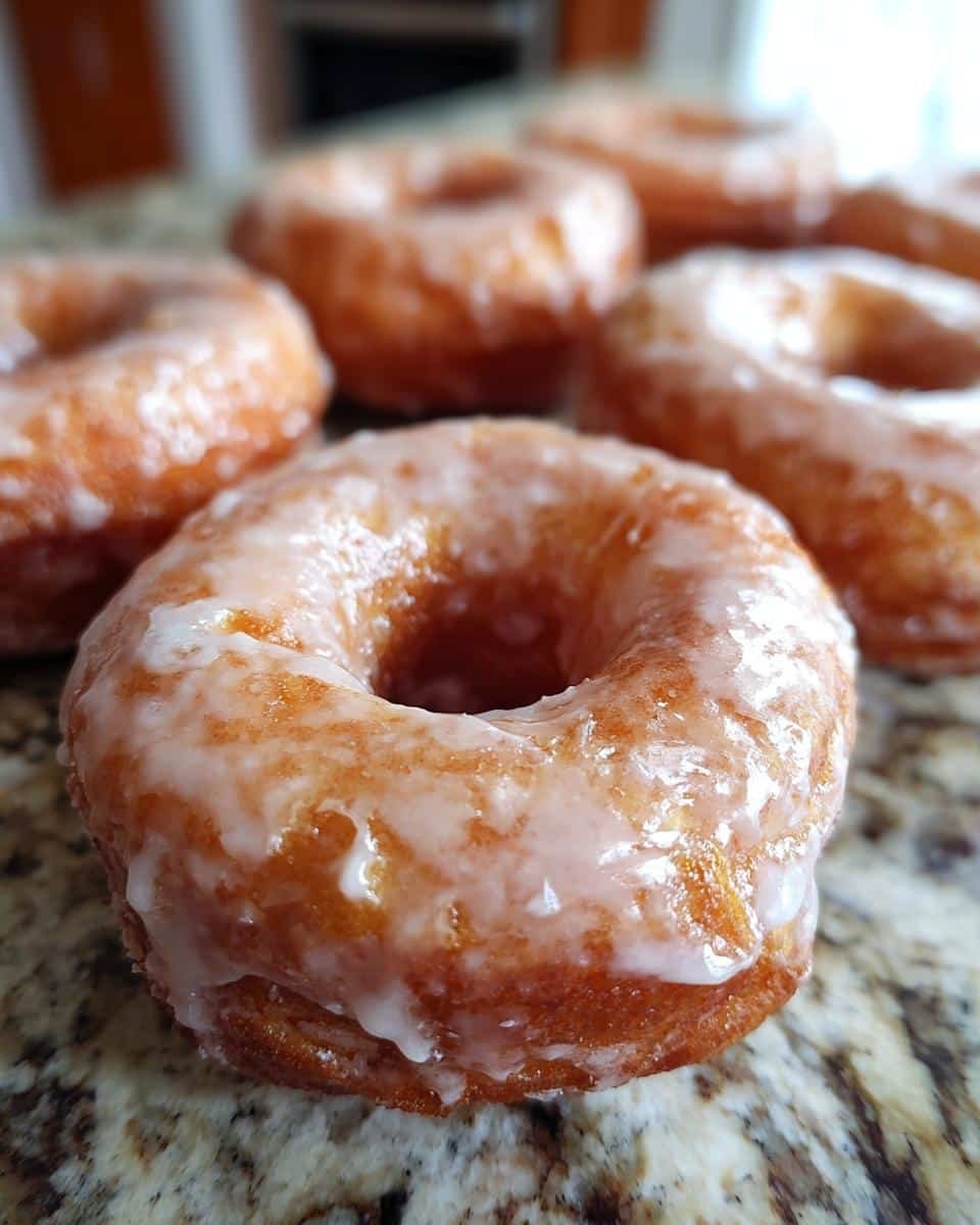 Amazing Maple Glazed Donuts: 12 Steps 8 Close-up of a batch of freshly made Maple Glazed Donuts, glistening with a sweet glaze.