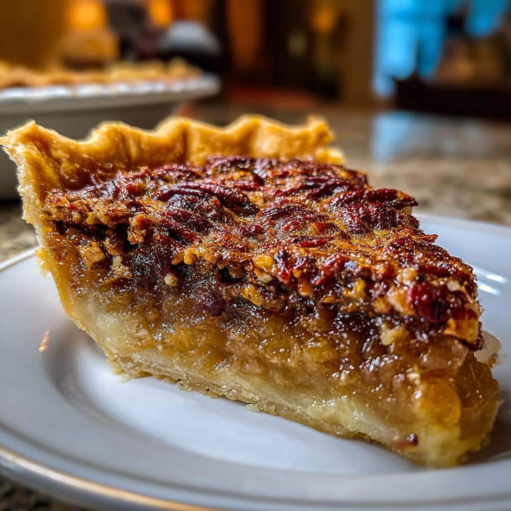 A close-up of a slice of Maple Pecan Blondies on a white plate, showcasing the gooey center and pecan topping.