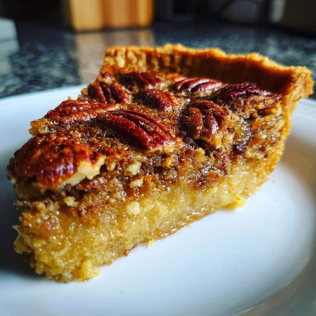 A close-up, angled view of a delicious slice of Maple Pecan Blondies on a white plate.