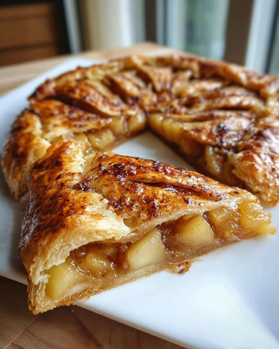 A close-up of a slice of Pear and Apple Galette, showcasing the flaky crust and tender fruit filling.