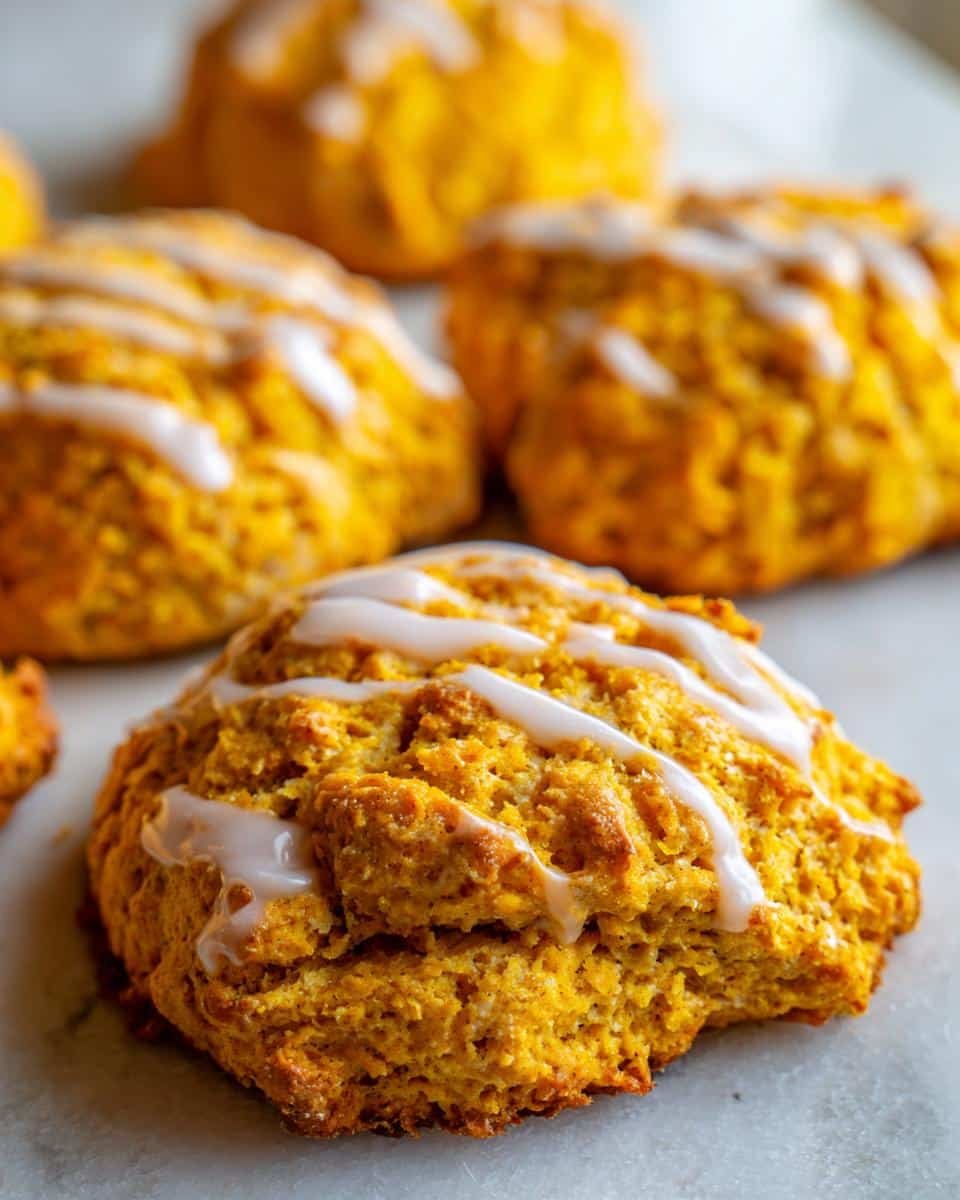 Easy Pumpkin Scones with Glaze: 8 Perfect Bites 7 Close-up of freshly baked Pumpkin Scones with Glaze, showing their golden-brown texture and drizzled icing.