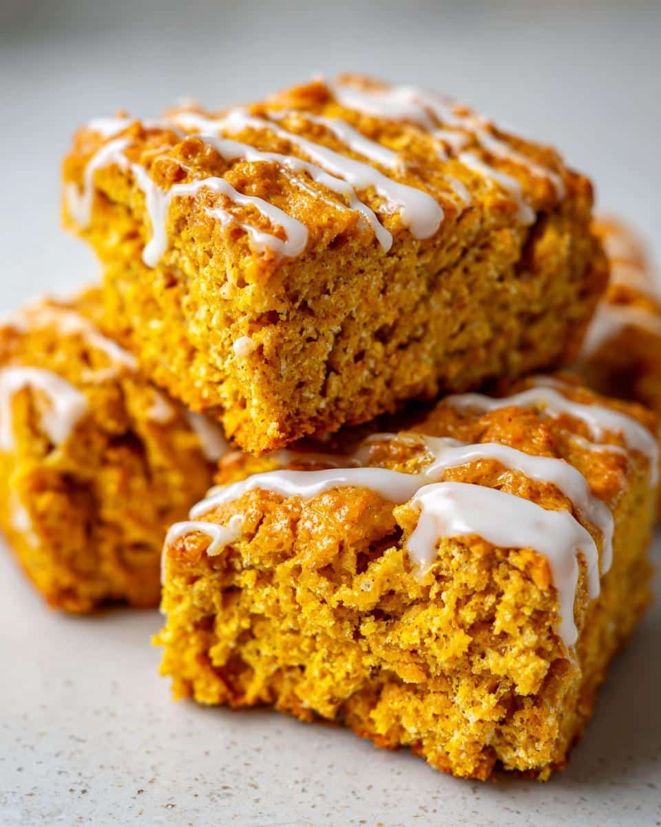 Easy Pumpkin Scones with Glaze: 8 Perfect Bites 9 Close-up of stacked Pumpkin Scones with Glaze, showing the texture and drizzled icing.