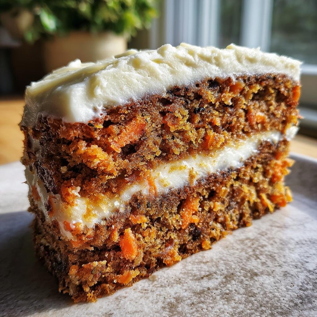 A moist slice of Sweet Potato Casserole with creamy frosting and visible sweet potato shreds.