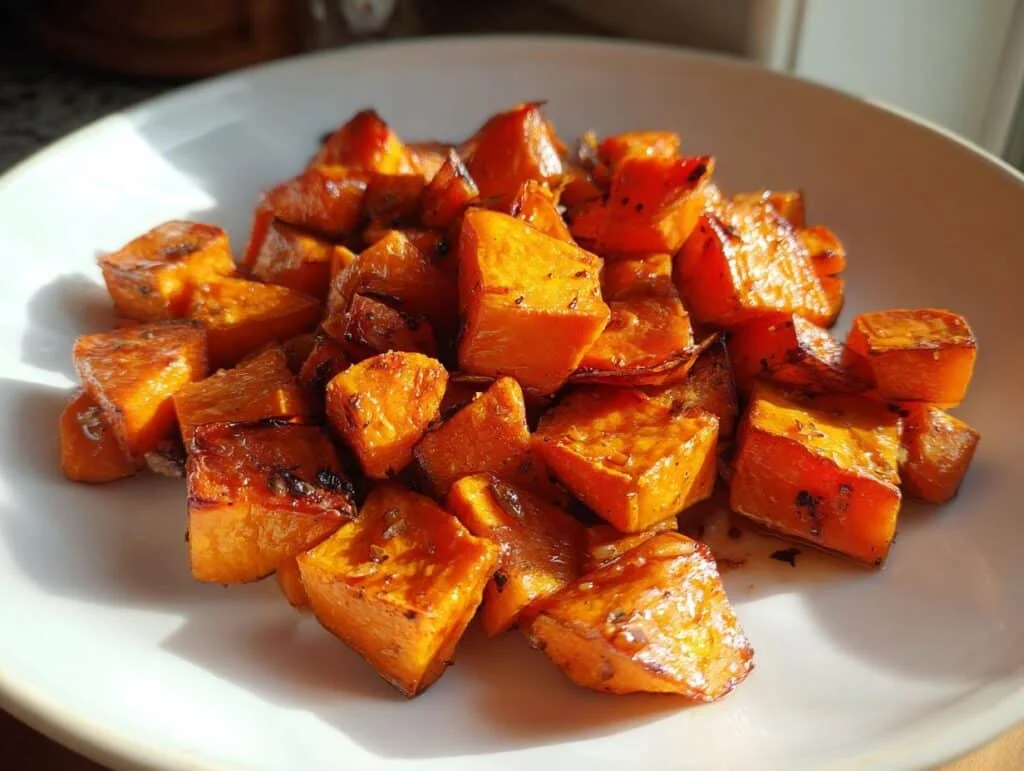 Garlic Roasted Sweet Potatoes - Featured