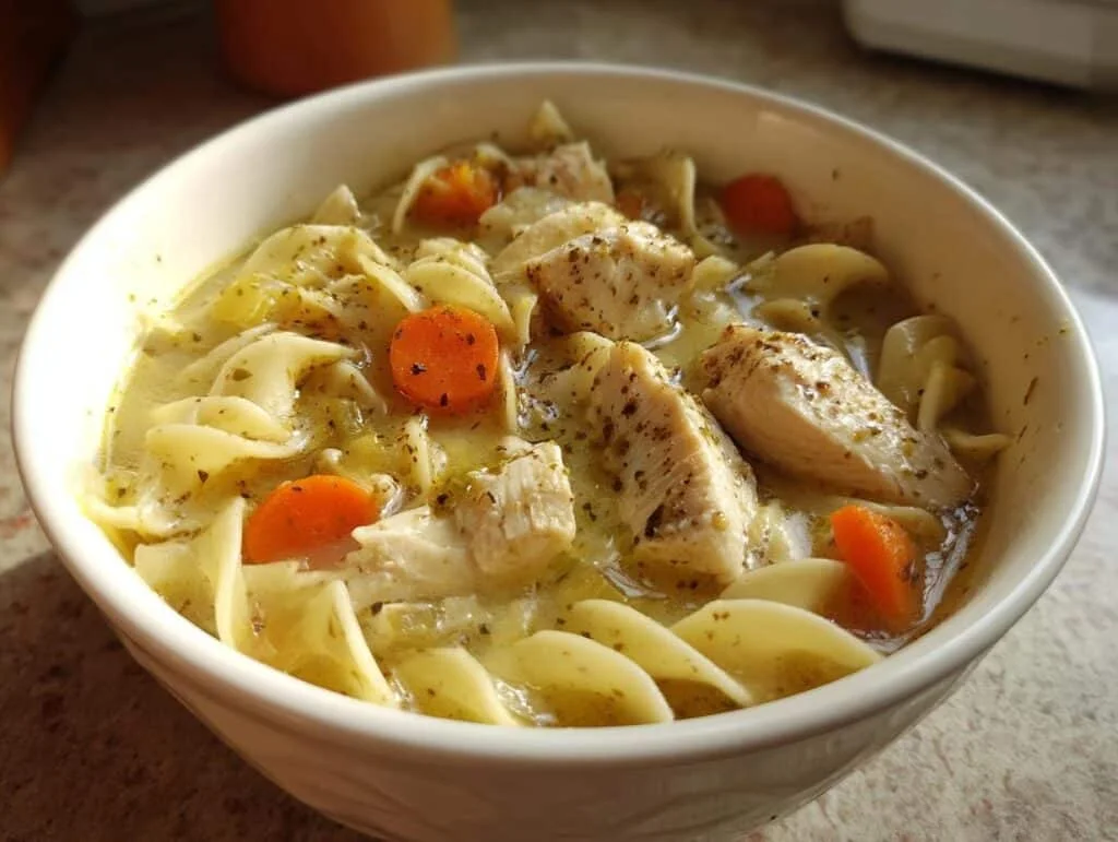 creamy chicken noodle soup - Featured