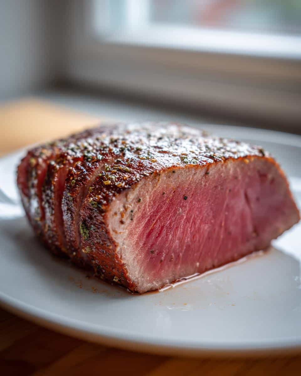 Perfect Seared Ahi Tuna: 10-Minute Marvel 6 A perfectly seared ahi tuna steak, sliced to reveal a vibrant pink, rare center, seasoned with herbs and spices.