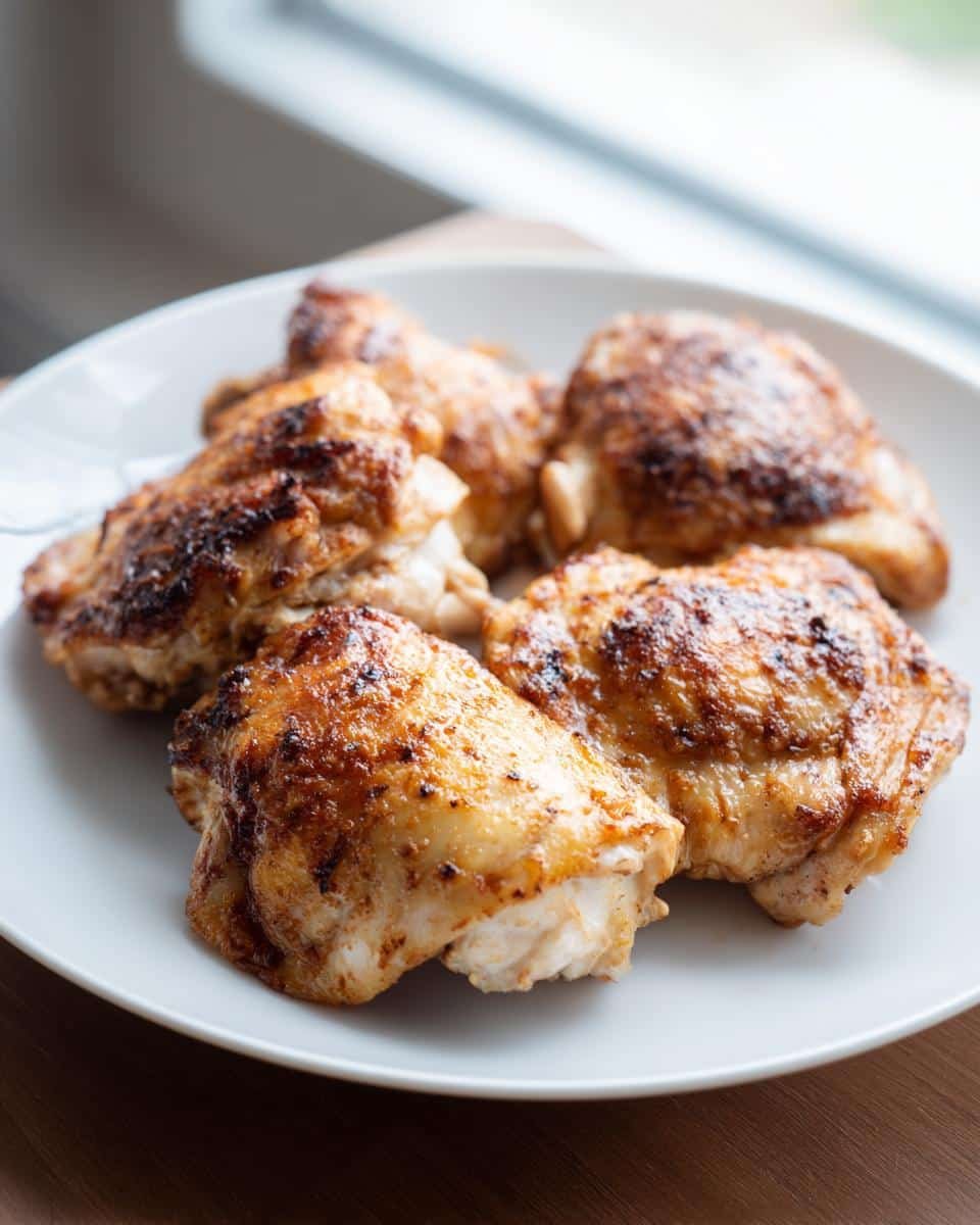 Fail-Proof Boneless Skinless Chicken Thighs Oven in 25 7 Plate of golden brown Boneless Skinless Chicken Thighs Oven baked to perfection.