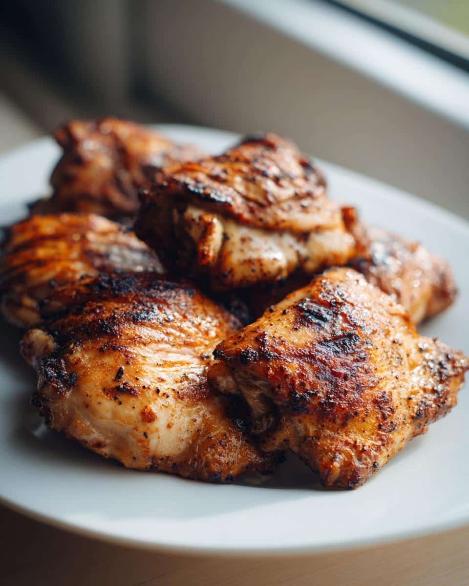 Fail-Proof Boneless Skinless Chicken Thighs Oven in 25 9 A plate of perfectly cooked Boneless Skinless Chicken Thighs Oven, showcasing their golden-brown, crispy skin.