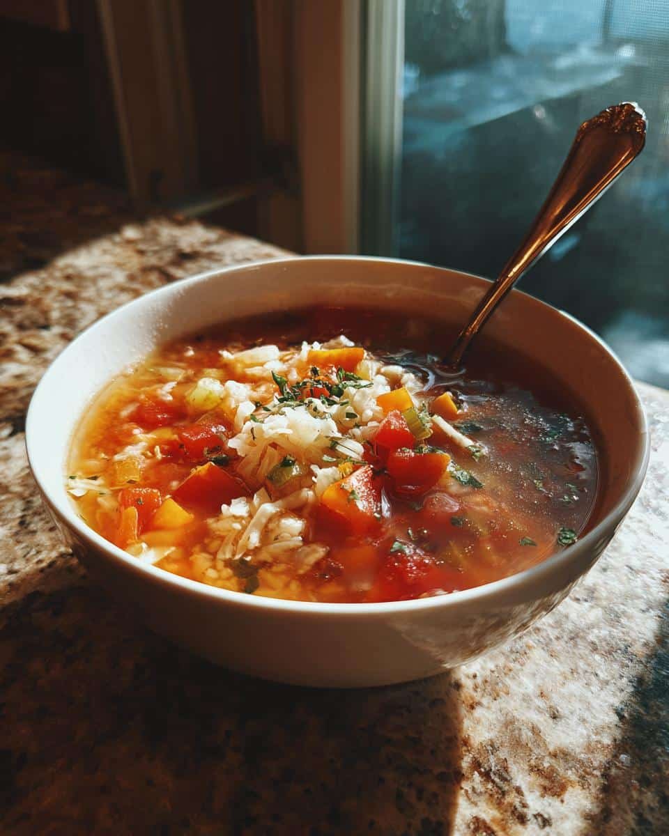 Disgustingly Easy 30-Minute Cabbage Soup Recipe 8 A bowl of homemade Cabbage Soup with fresh vegetables and herbs, ready to eat.