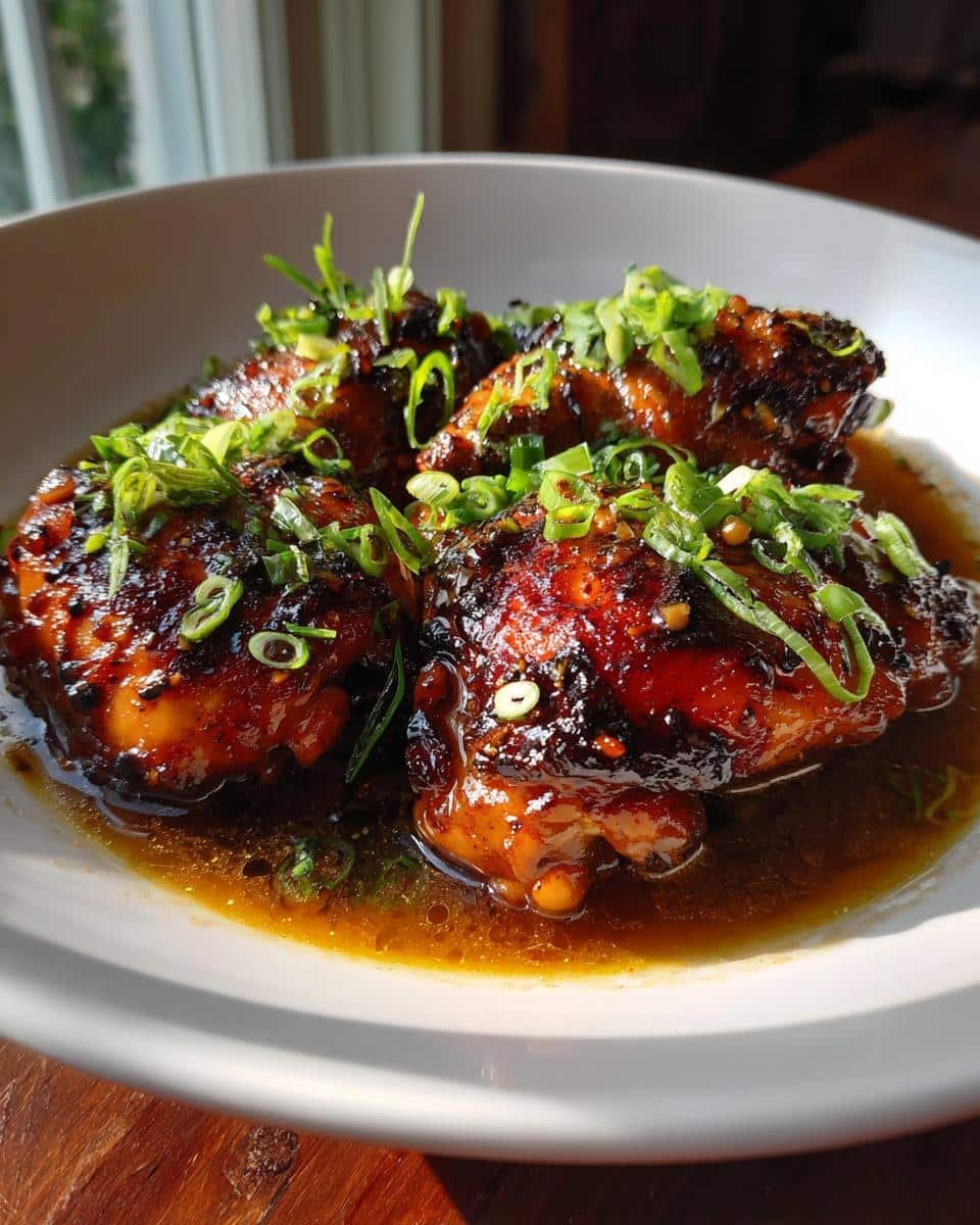 Fail-Proof Caramelised Soy Chicken Broth Recipe in 45 Min 7 Close-up of Caramelised Soy Chicken in Garlic Ginger Broth, garnished with fresh scallions.