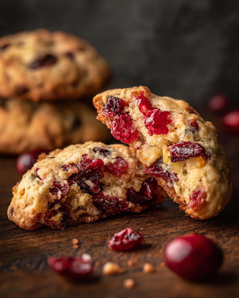 Christmas Cranberry Orange Cookies: 8 Blissful Steps 8 A Christmas Cranberry Orange Cookie broken in half, showing the cranberries and orange pieces inside.