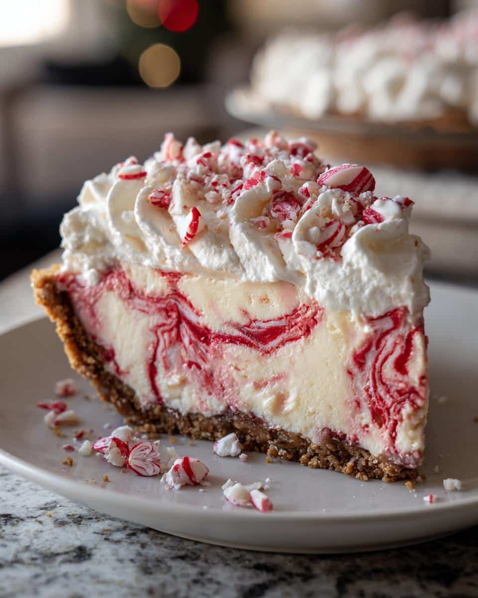 Easy Christmas Peppermint Pie Recipe: 4-Step Holiday Win 6 A slice of Christmas Peppermint Pie with a graham cracker crust, peppermint swirl filling, and whipped cream topping.