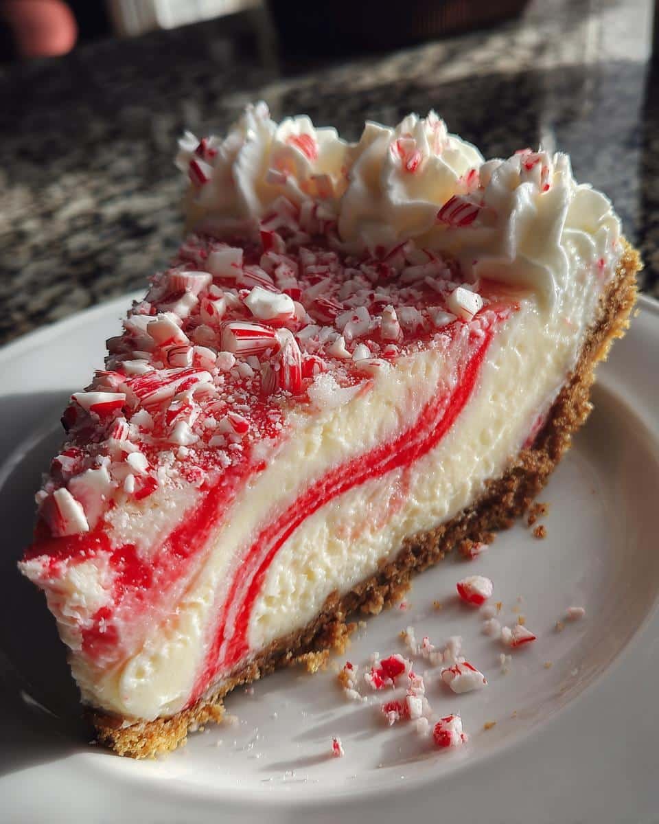 Easy Christmas Peppermint Pie Recipe: 4-Step Holiday Win 8 A slice of Christmas Peppermint Pie with a graham cracker crust, peppermint swirl filling, and crushed candy cane topping.
