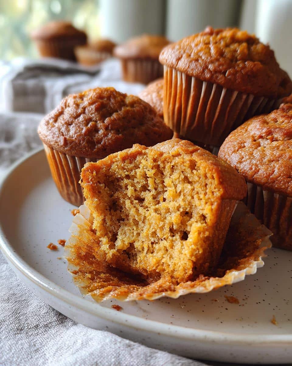 Astonishing Cottage Cheese Blender Muffins in 20 Minutes 8 A plate of Cottage Cheese Blender Muffins, one muffin torn open to show the texture.