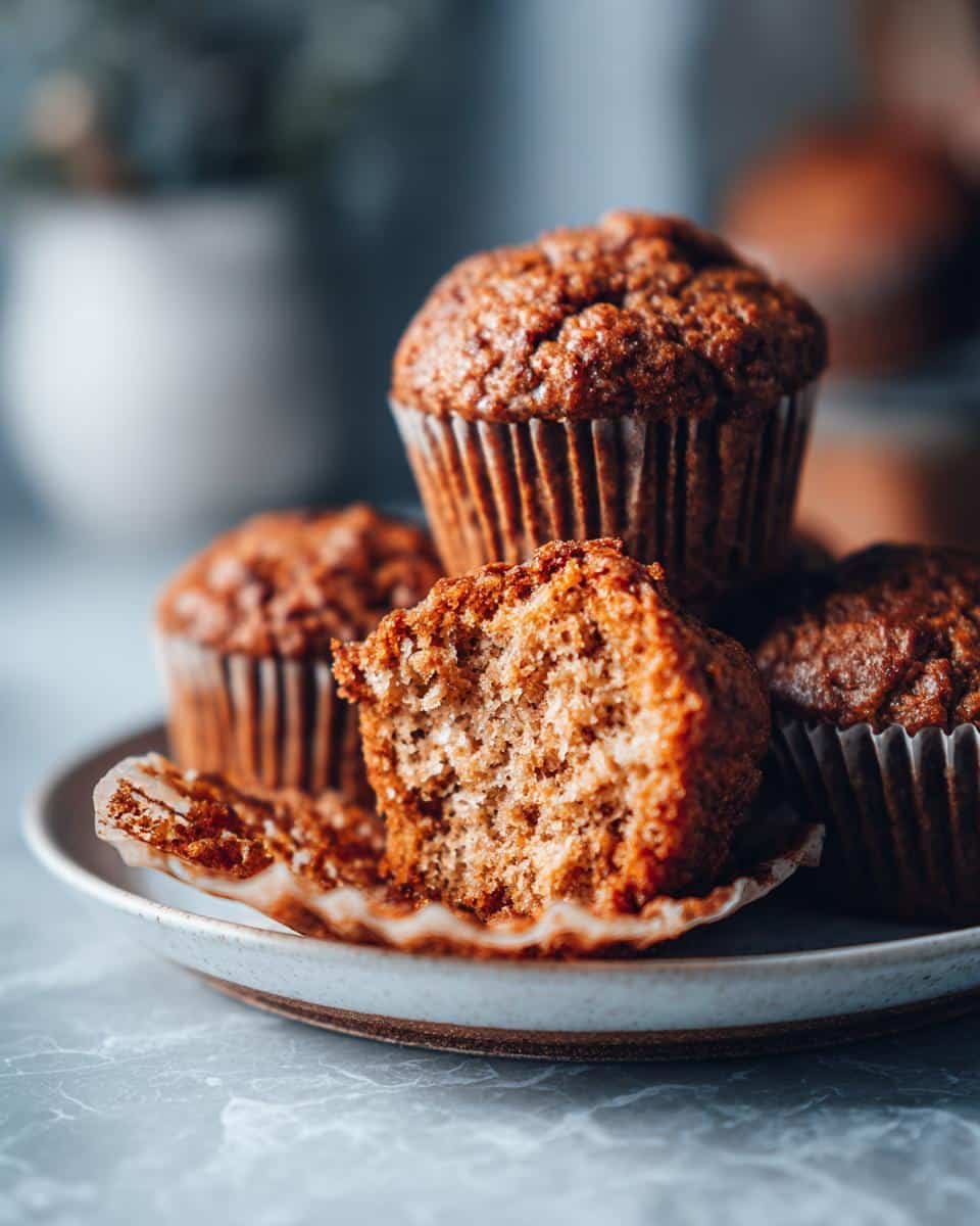 Astonishing Cottage Cheese Blender Muffins in 20 Minutes 6 A stack of Cottage Cheese Blender Muffins on a plate, one muffin with a bite taken out.