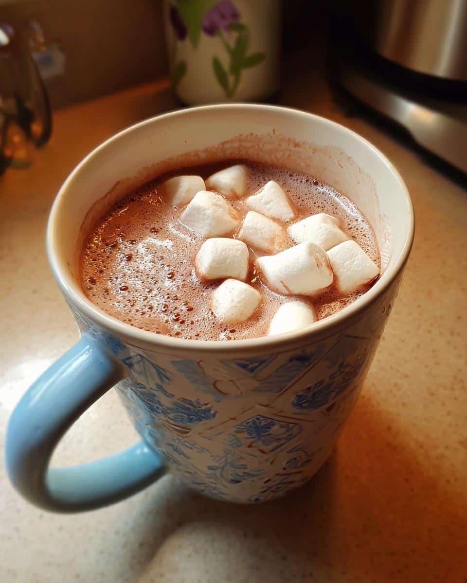 Indulge: Creamy Crockpot Hot Chocolate in Just 2 Hours 7 A mug of Creamy Crockpot Hot Chocolate topped with marshmallows, ready to enjoy.