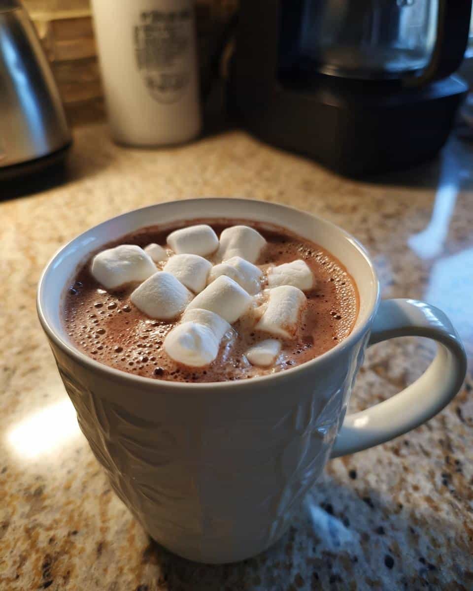 Indulge: Creamy Crockpot Hot Chocolate in Just 2 Hours 9 A mug of creamy Crockpot hot chocolate topped with marshmallows, ready to enjoy.