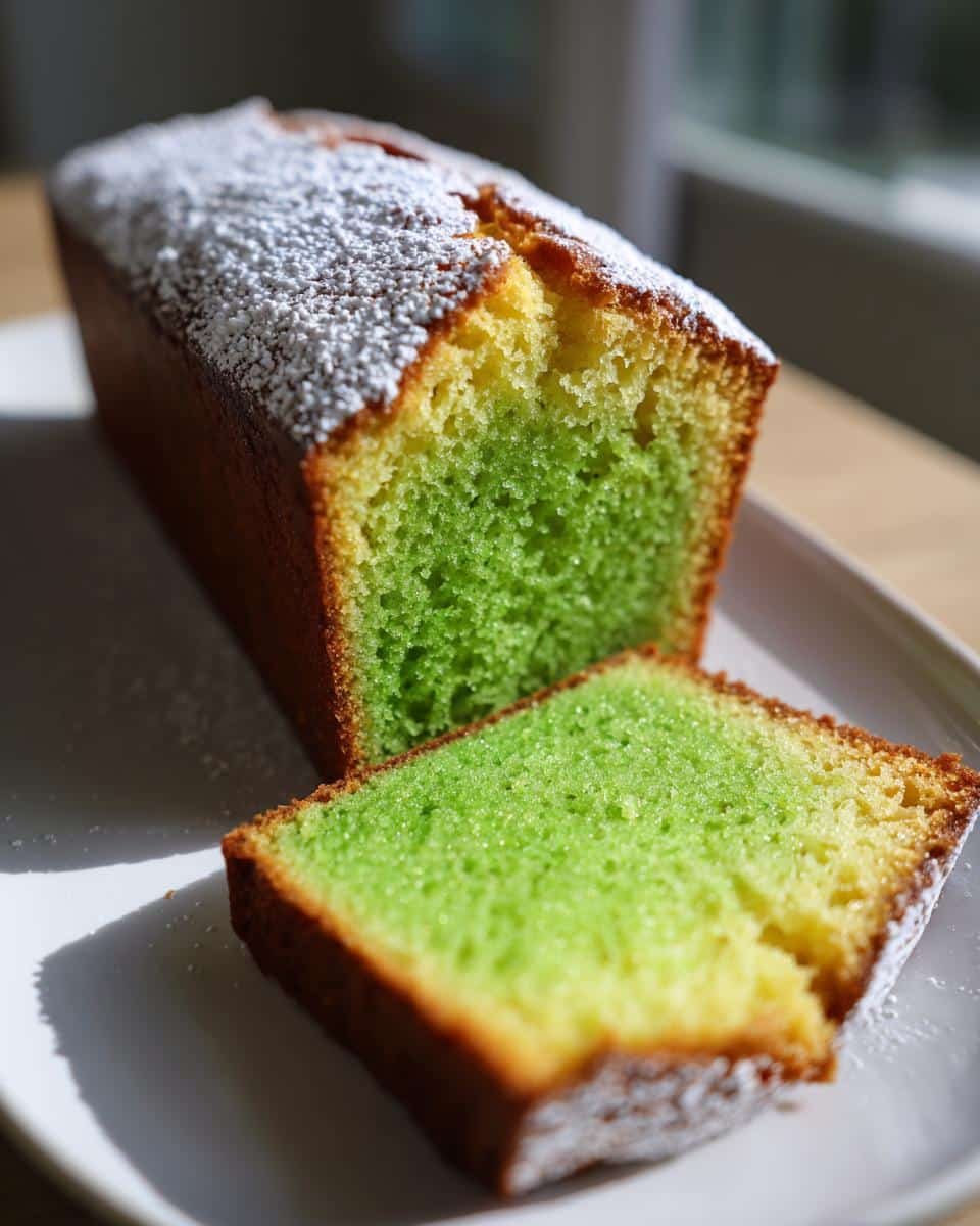 Easy 4 Ingredient Lime Loaf: Deliciously Bad 6 A sliced Easy 4 Ingredient Lime Loaf, dusted with powdered sugar, sits on a white plate.