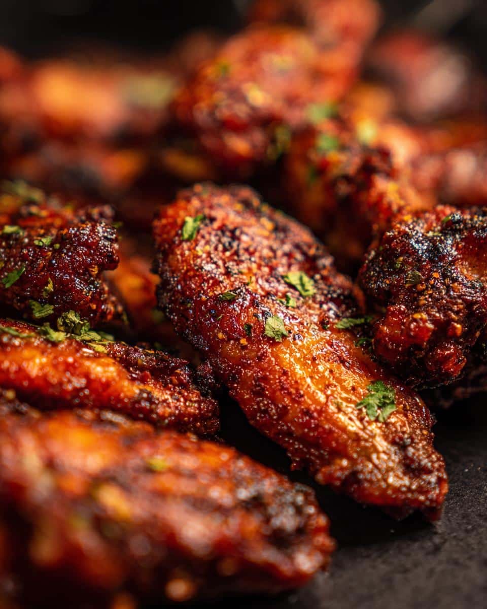Devastatingly Delicious Firecracker Chicken Recipe: 30-Min 9 Close-up of spicy Firecracker Chicken wings, glistening with sauce and sprinkled with herbs.