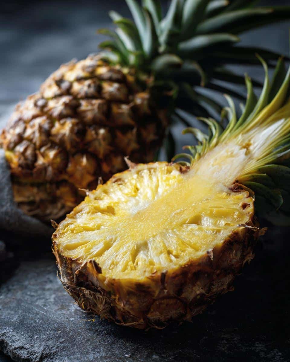 Easy Hawaiian Pineapple Chicken: A Delicious Blunder 7 Close-up of a fresh pineapple, cut in half, for preparing Hawaiian Pineapple Chicken.