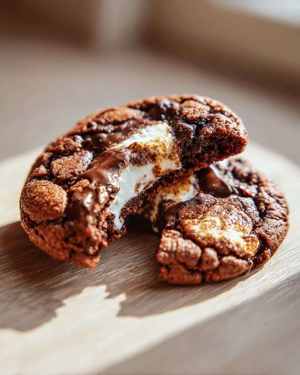 Gooey Chocolate Cookies: 9 Amazing Tips for a Win 6 A gooey chocolate marshmallow swirl cookie, broken in half to show the marshmallow filling.