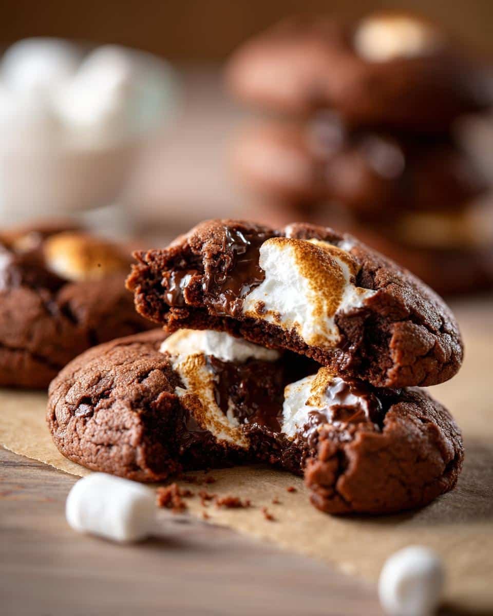 Gooey Chocolate Cookies: 9 Amazing Tips for a Win 8 Close-up of Gooey Chocolate Marshmallow Swirl Cookies, one broken in half to show the melted marshmallow inside.