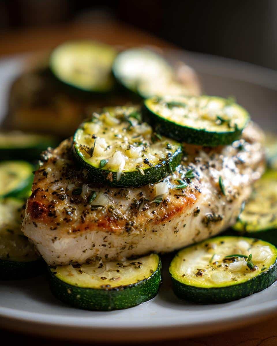Healthy Chicken Breast: 3-Step Recipe You Can't Ruin 9 Close-up of Healthy Chicken Breast with Zucchini slices, seasoned and ready to eat.