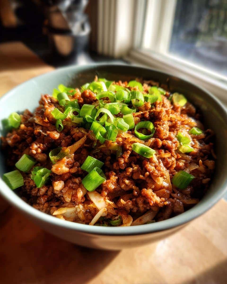 Healthy Egg Roll In Bowl Recipe: Shockingly Easy in 25 9 A bowl of Healthy Egg Roll in a Bowl Recipe, topped with fresh chopped green onions.