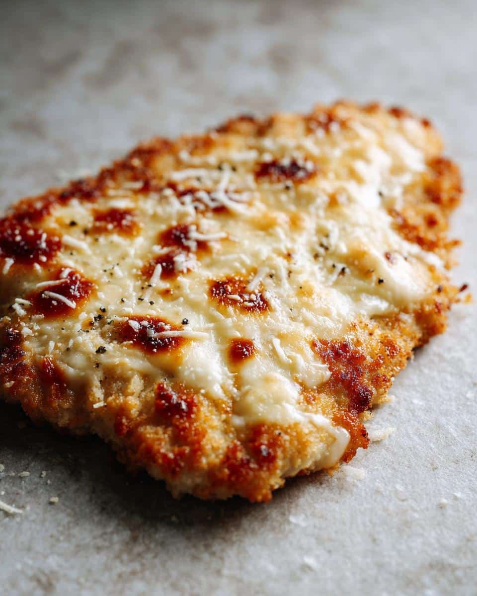 Hate Dry Chicken? Melt In Your Mouth Chicken Breast Solves 7 Close-up of a crispy Melt In Your Mouth Chicken Breast topped with melted cheese and seasonings.