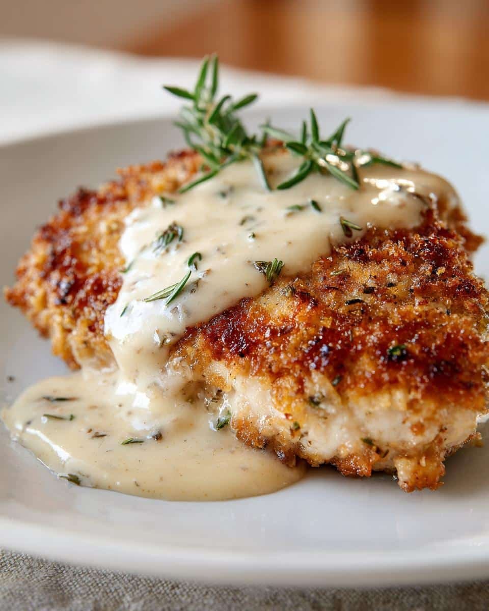 Hate Dry Chicken? Melt In Your Mouth Chicken Breast Solves 9 Close-up of Melt In Your Mouth Chicken Breast topped with creamy herb sauce and fresh rosemary.