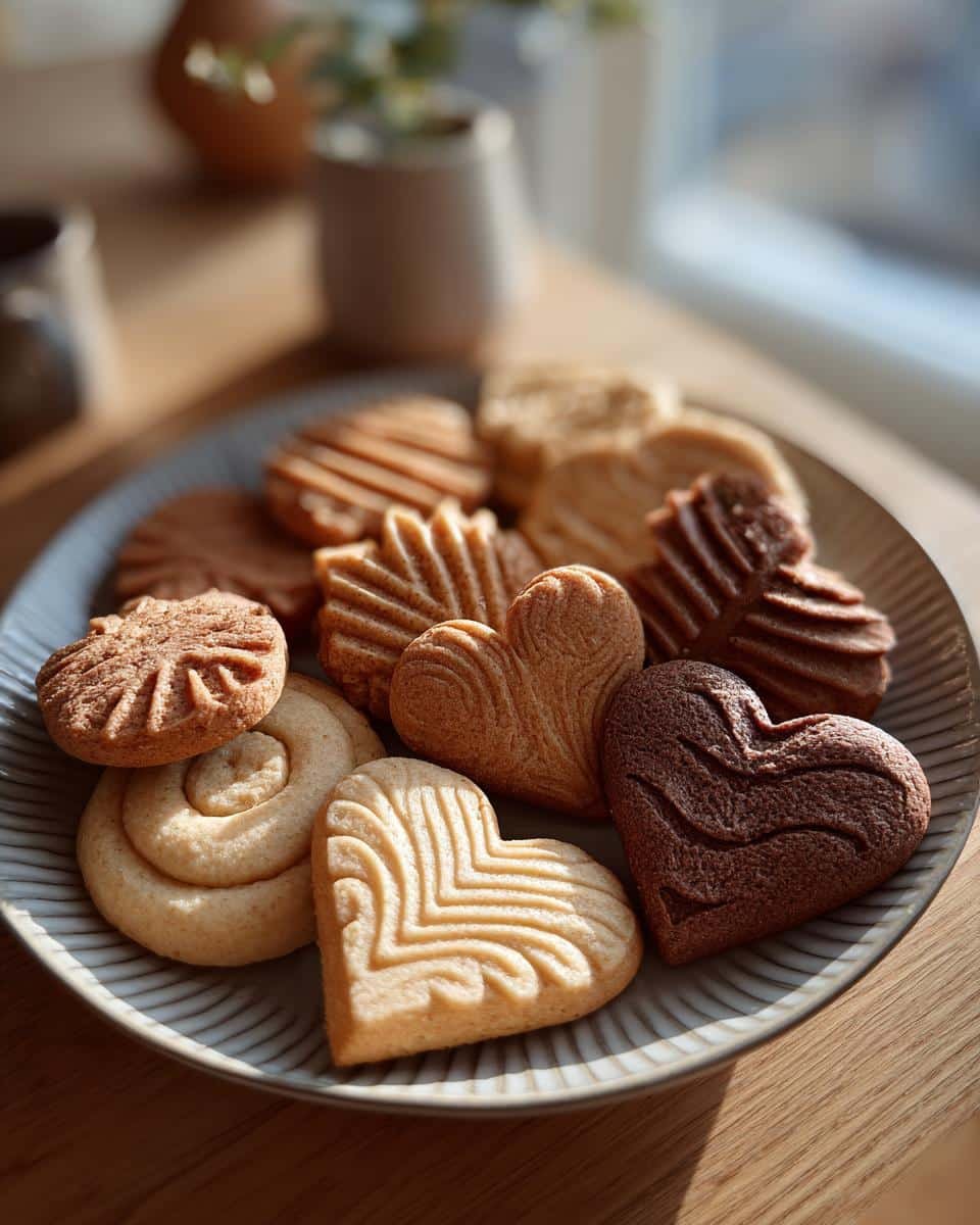Grandma's Old Fashioned Rolled Sugar Cookies: Irresistible 8 A plate of Grandma's Old Fashioned Rolled Sugar Cookies in various shapes, including hearts and spirals.