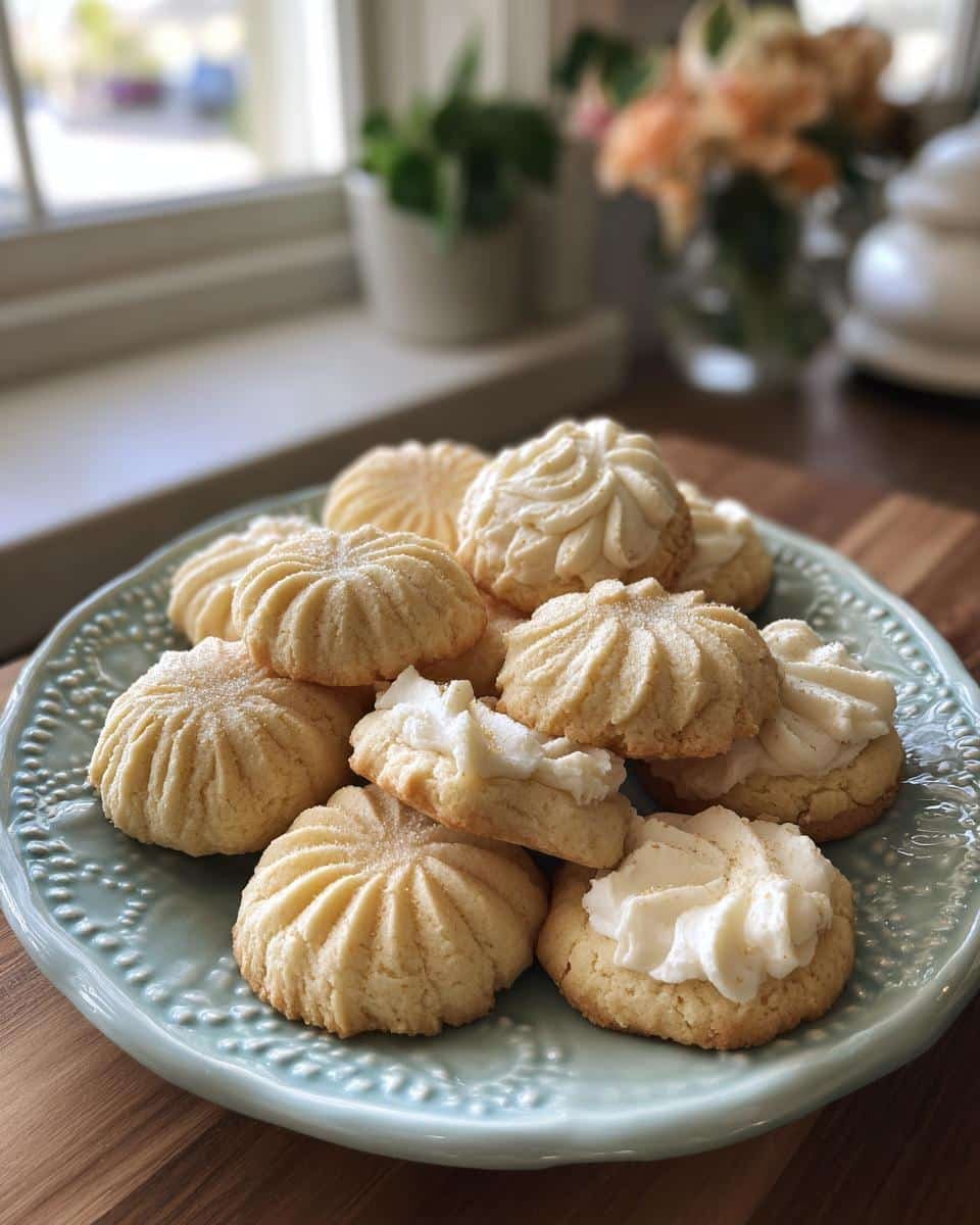 Grandma's Old Fashioned Rolled Sugar Cookies: Irresistible 9 A plate of delicious Old Fashioned Rolled Sugar Cookies, some frosted, some with sugar dusting.