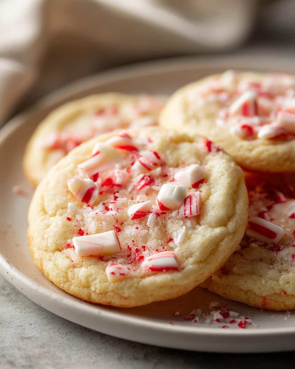 Fail-Proof Peppermint Sugar Cookies Recipe: A Holiday Win 7 Close-up of peppermint sugar cookies on a plate, topped with crushed peppermint candy.