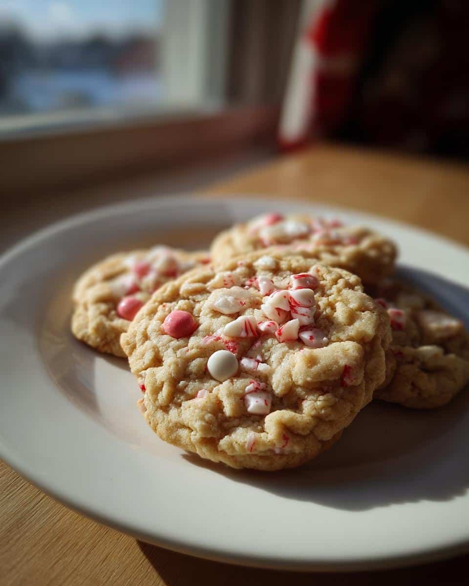 Fail-Proof Peppermint Sugar Cookies Recipe: A Holiday Win 8 A plate of freshly baked Peppermint Sugar Cookies, topped with crushed peppermint candy and white chocolate chips.