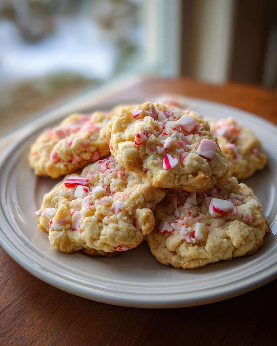 Fail-Proof Peppermint Sugar Cookies Recipe: A Holiday Win 6 A stack of freshly baked Peppermint Sugar Cookies on a plate, topped with crushed candy canes.