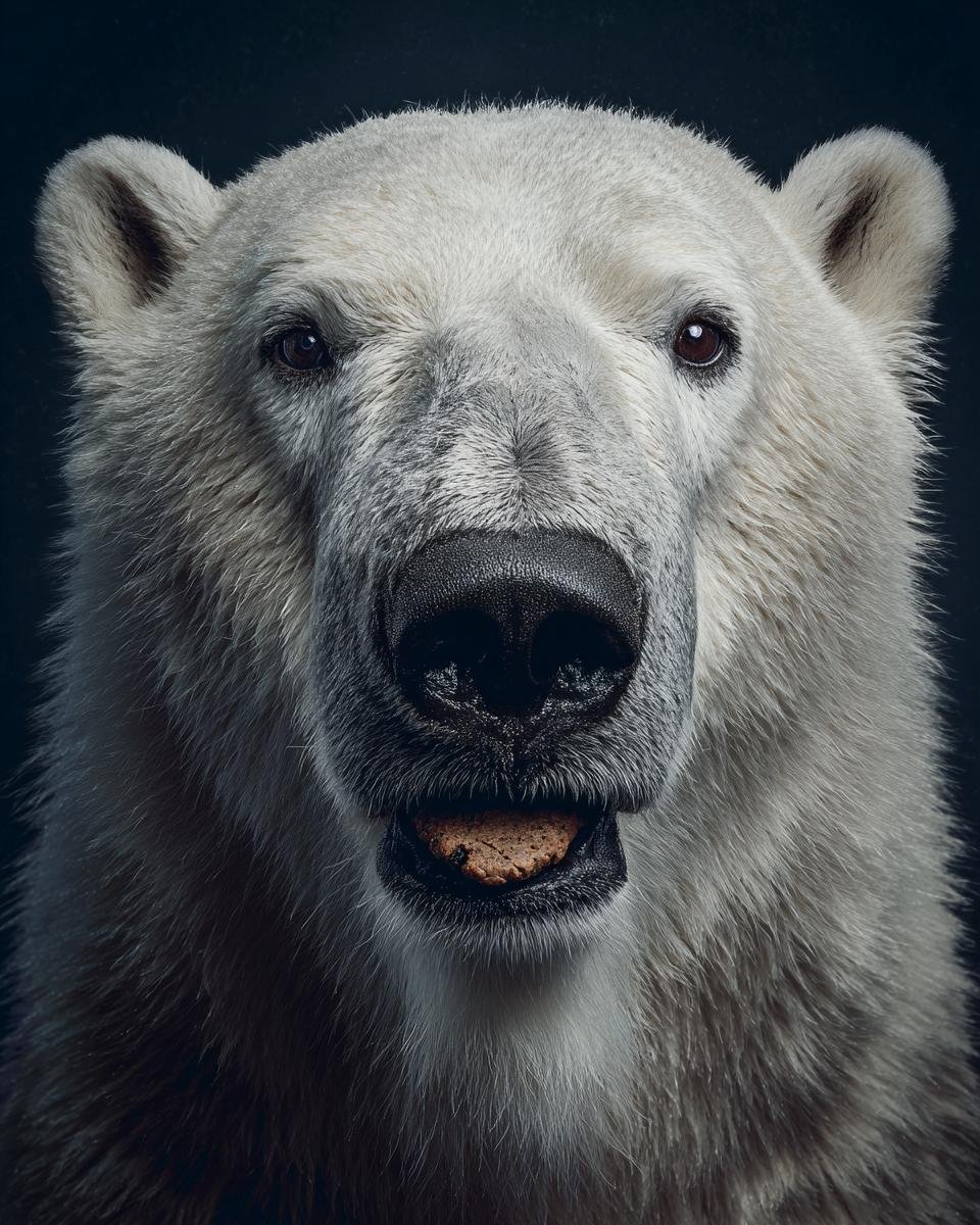 Adorable Polar Bear Cookies: 10 Unbearably Cute Steps 7 Close-up of a polar bear holding a small, round Polar Bear Cookie in its mouth.