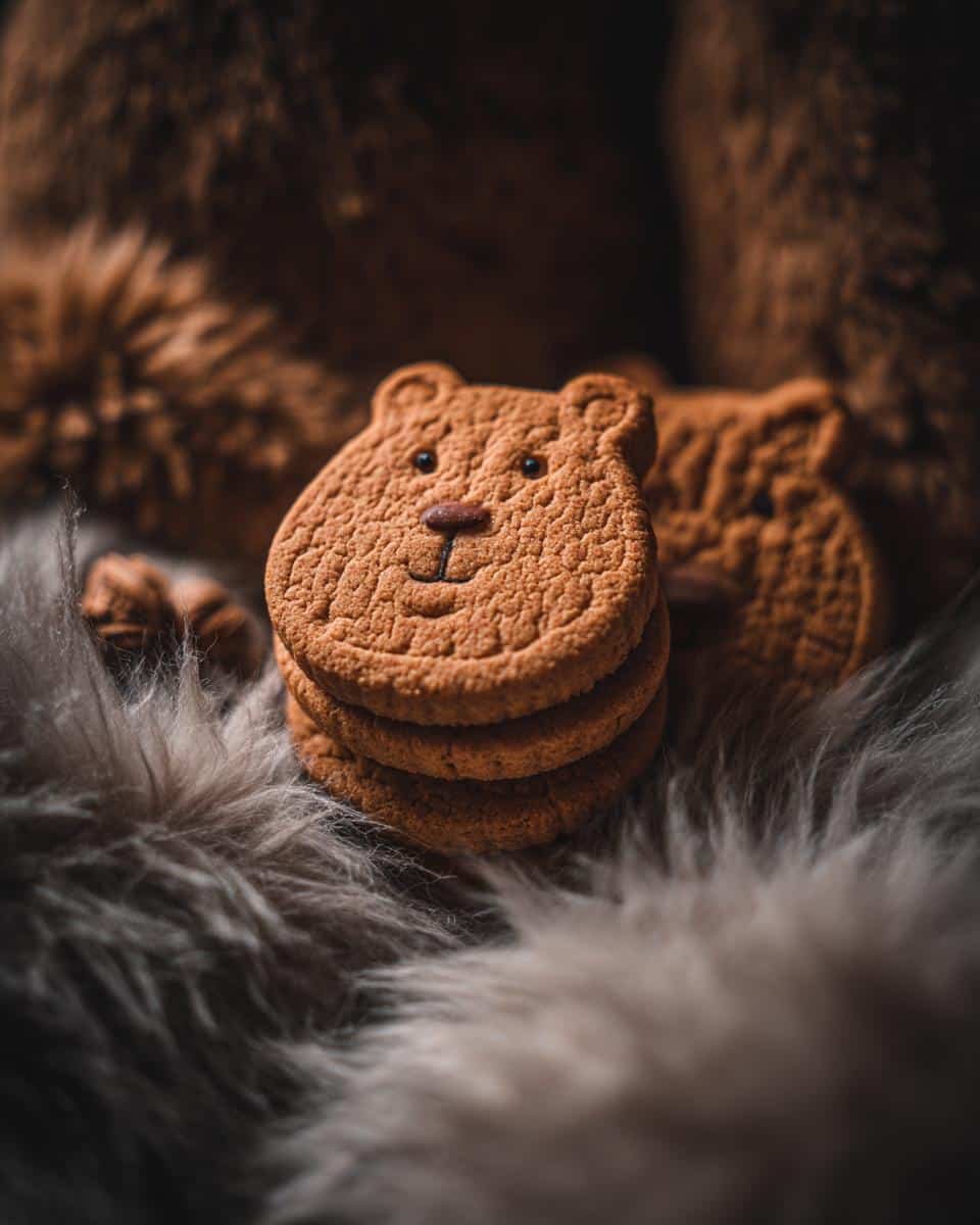 Adorable Polar Bear Cookies: 10 Unbearably Cute Steps 8 A stack of cute Polar Bear Cookies with facial details, resting on soft fur.