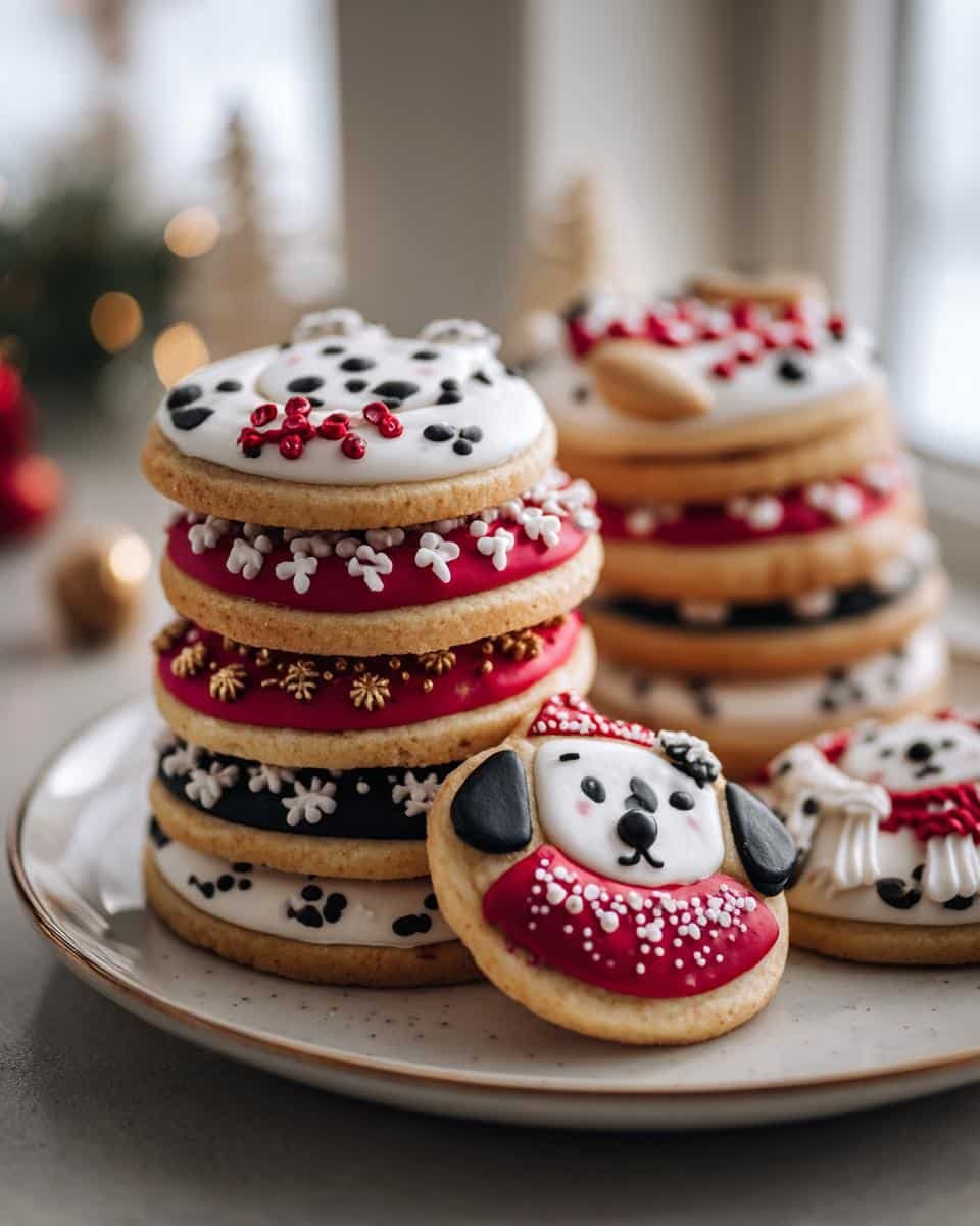 Adorable Puppy Santa Butter Cookies: 1 Delightful Recipe 6 A stack of decorated Puppy Santa Butter Cookies on a plate, featuring festive designs and icing.