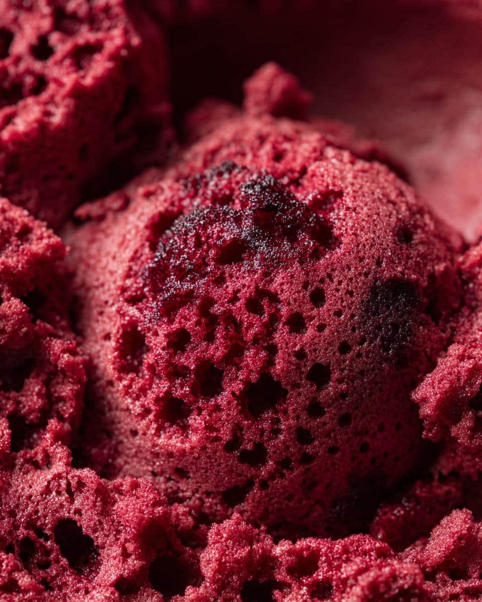 Devastatingly Delicious Red Velvet Self Saucing Puddings 7 A close-up of Red Velvet Self Saucing Puddings, showing the texture and rich red color.